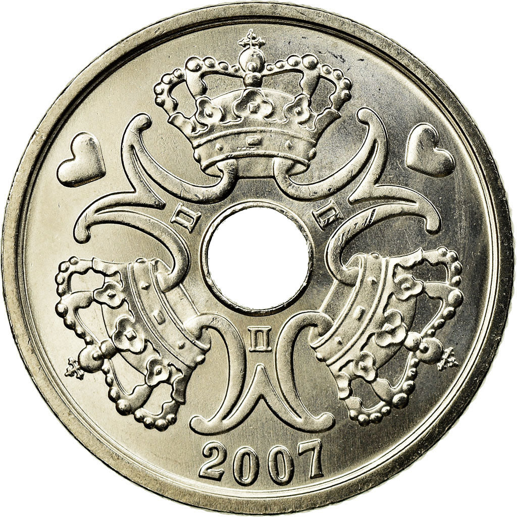 Coin, Denmark, Margrethe II, 5 Kroner, 2007, Brondby, MS(63), Copper-nickel
