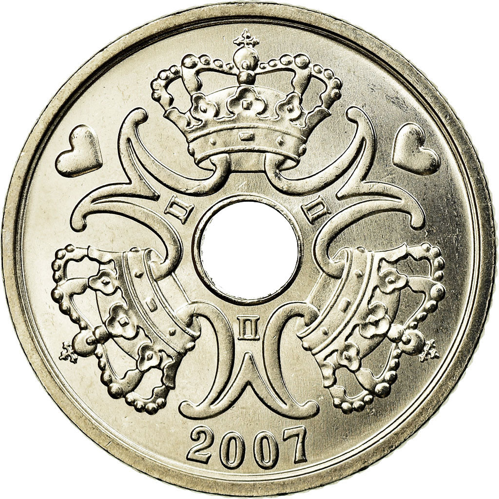 Coin, Denmark, Margrethe II, 5 Kroner, 2007, Brondby, MS(63), Copper-nickel