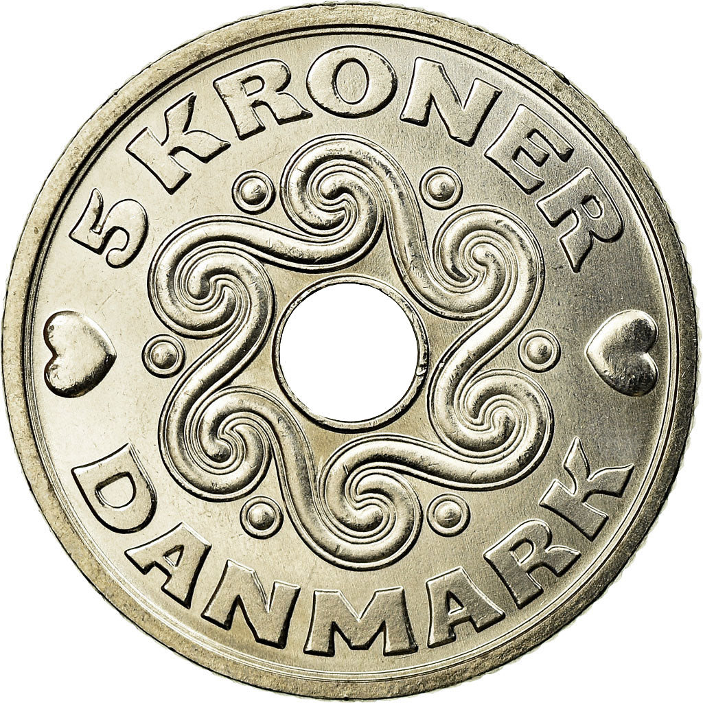 Coin, Denmark, Margrethe II, 5 Kroner, 2007, Brondby, MS(63), Copper-nickel