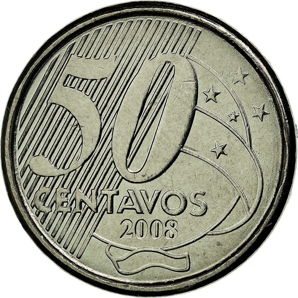 Coin, Brazil, 50 Centavos, 2008, AU(55-58), Stainless Steel, KM:651a