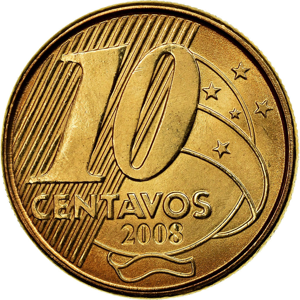 Moneta, Brasile, 10 Centavos, 2008, SPL-, Acciaio placcato in bronzo, KM:649.2