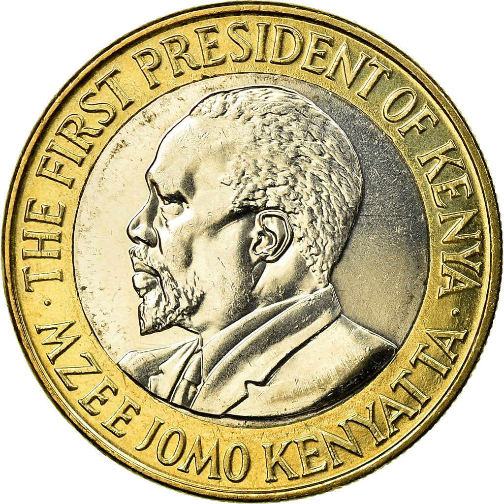 Coin, Kenya, 10 Shillings, 2005, British Royal Mint, AU(55-58), Bi-Metallic