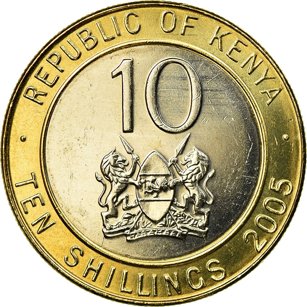 Coin, Kenya, 10 Shillings, 2005, British Royal Mint, AU(55-58), Bi-Metallic