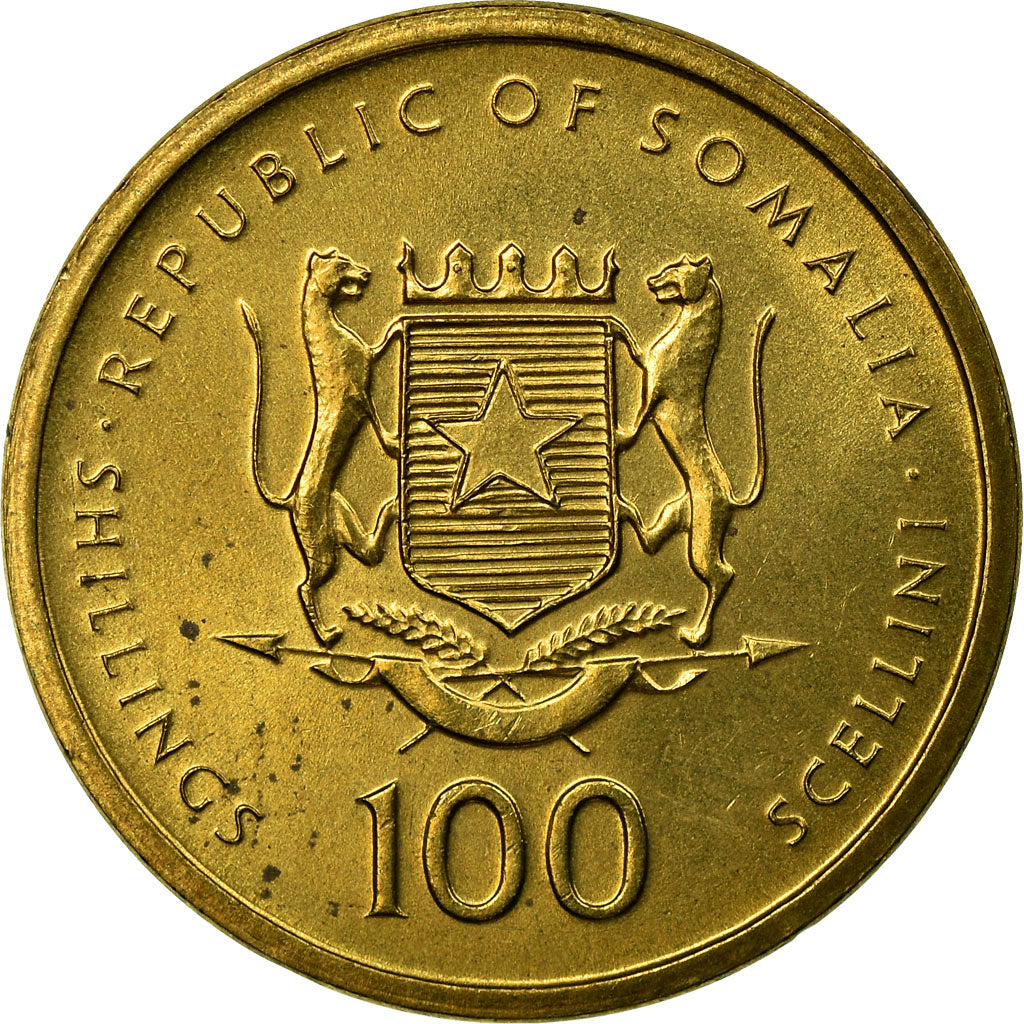 Coin, Somalia, 100 Shillings, 2002, AU(55-58), Brass, KM:112