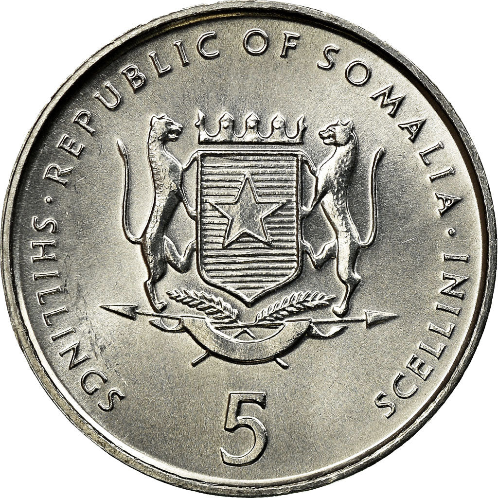 Coin, Somalia, 5 Shilling / Scellini, 2002, MS(63), Aluminum, KM:45