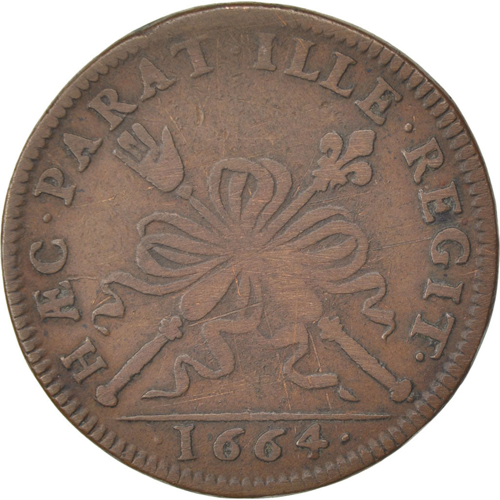 France, Justice, Token, 1664, EF(40-45), Copper, Feuardent #3230, 6.29