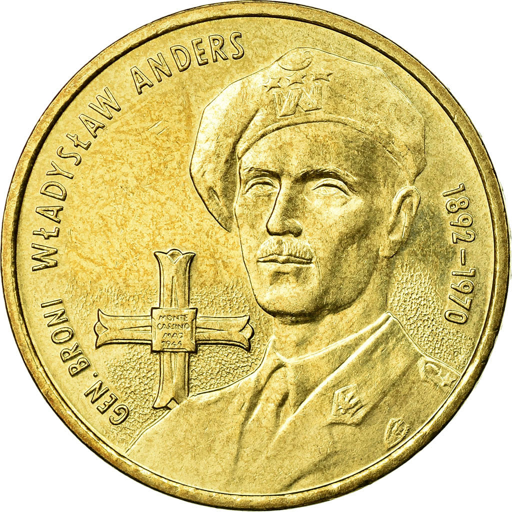 Coin, Poland, Gen. Wladyslaw Anders, 2 Zlote, 2002, Warsaw, EF(40-45), Brass