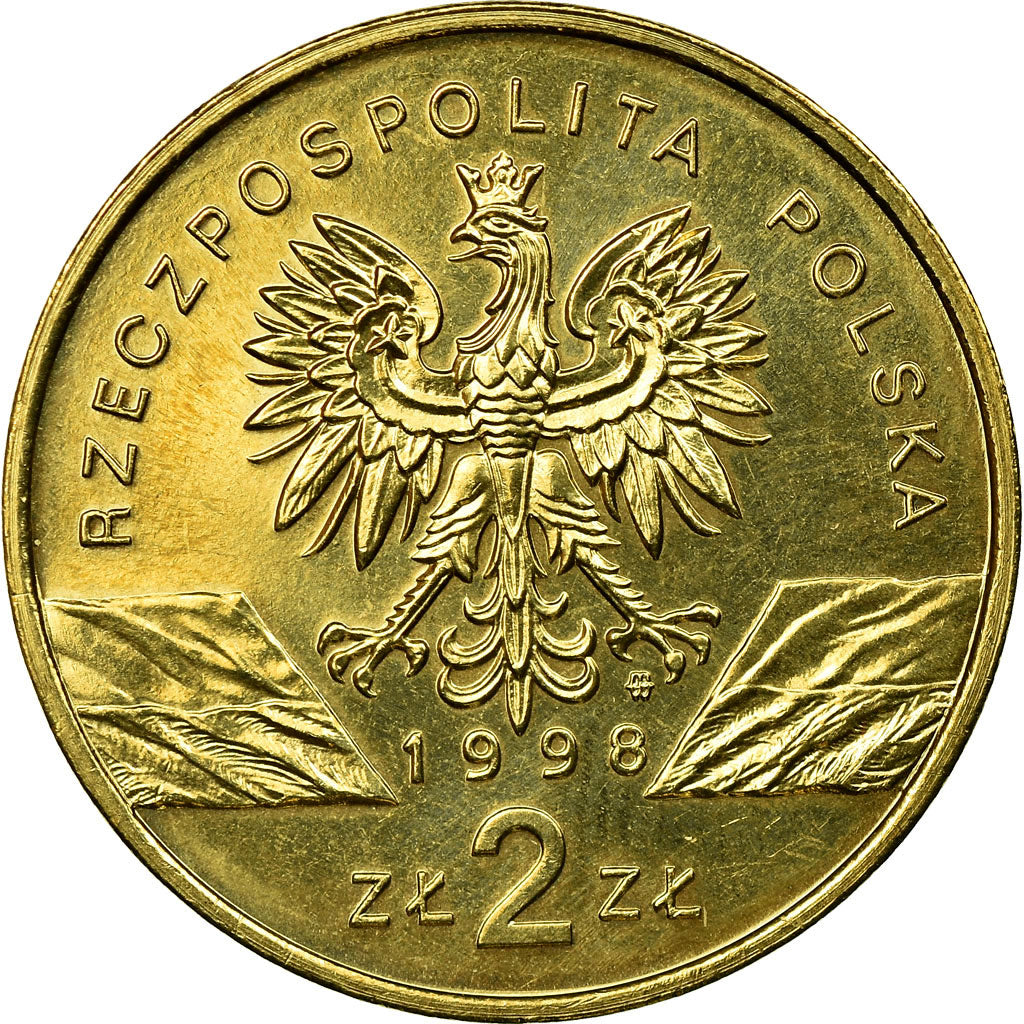 Coin, Poland, Toad right, 2 Zlote, 1998, Warsaw, MS(63), Brass, KM:340
