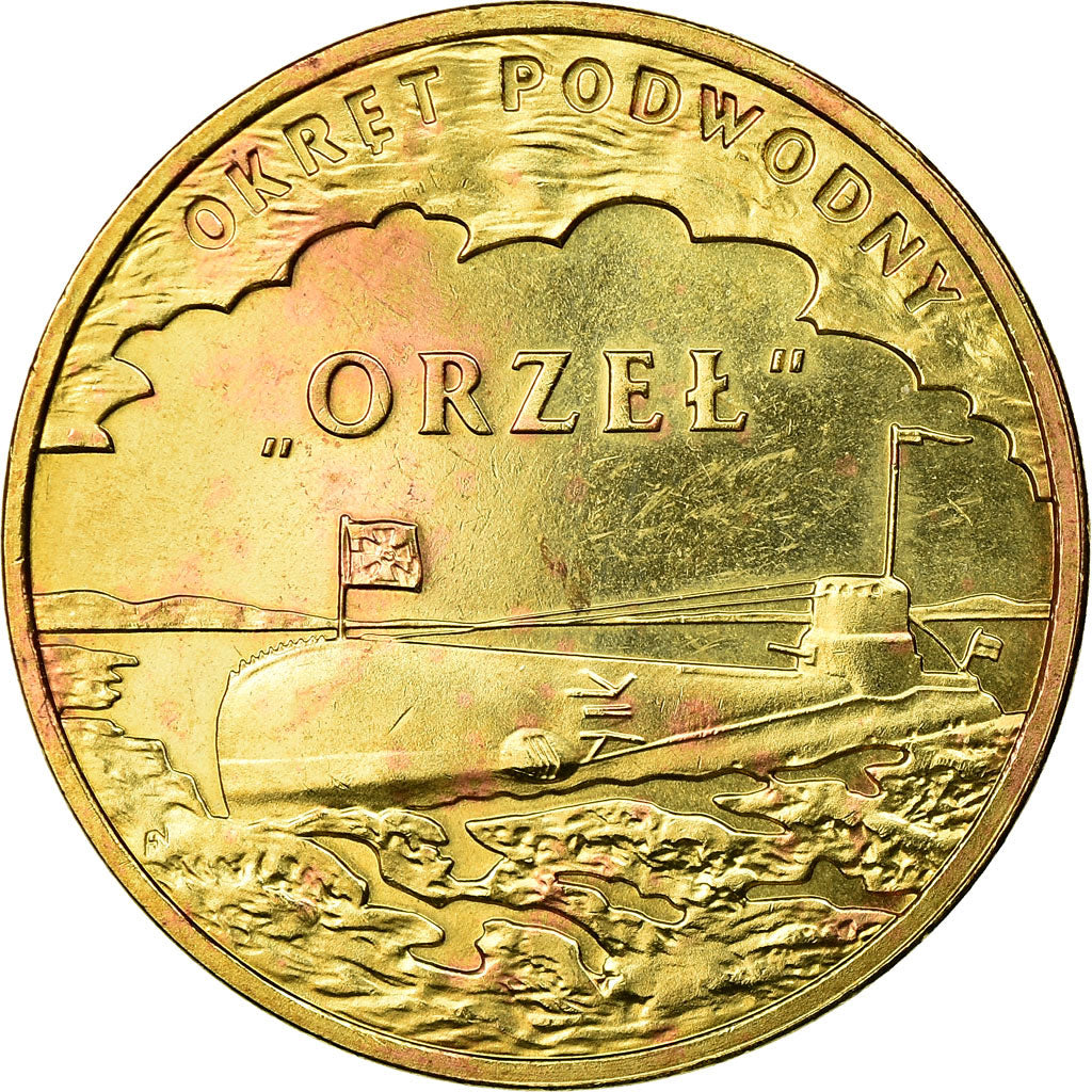 Moneta, Polska, Orzel, submarine, 2 Zlote, 2012, Warsaw, VF(30-35), Mosiądz