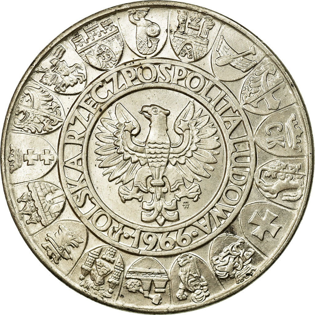 Moneta, Polonia, Polish Millennium, 100 Zlotych, 1966, Warsaw, SPL-, Argento