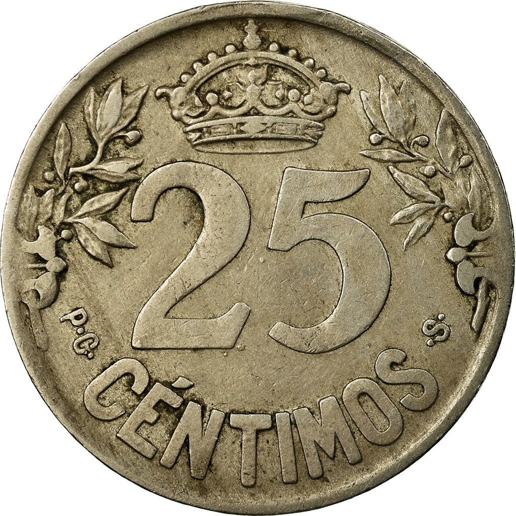Coin, Spain, Alfonso XIII, 25 Centimos, 1925, Madrid, EF(40-45), Copper-nickel