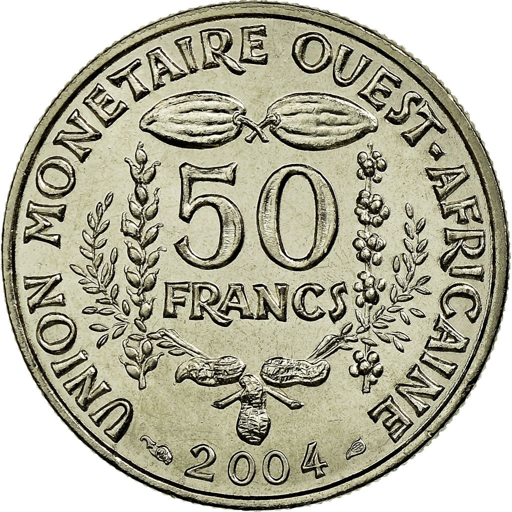 Coin, West African States, 50 Francs, 2004, MS(63), Copper-nickel, KM:6