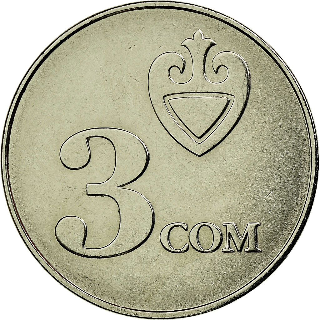 Coin, KYRGYZSTAN, 3 Som, 2008, Paris, EF(40-45), Nickel plated steel, KM:15