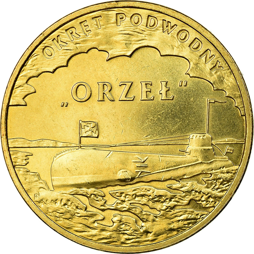 Moeda, Polónia, Orzel, submarine, 2 Zlote, 2012, Warsaw, AU(55-58), Latão