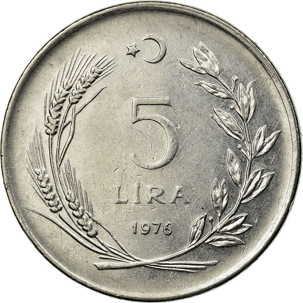 Coin, Turkey, 5 Lira, 1976, EF(40-45), Stainless Steel, KM:905