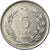 Moneda, Turquía, 5 Lira, 1976, MBC, Acero inoxidable, KM:905