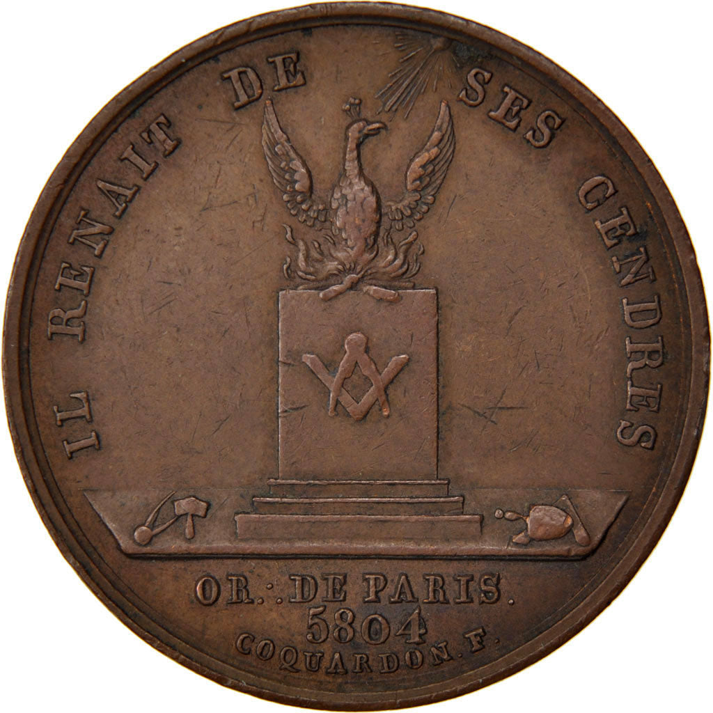 France, Masonic, Token, 1804, AU(50-53), Copper, Labouret #314, 11.15