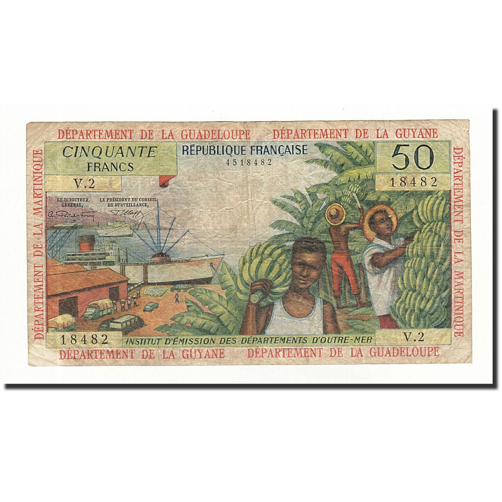 French Antilles, 50 Francs, 1964, KM:9b, F(12-15)