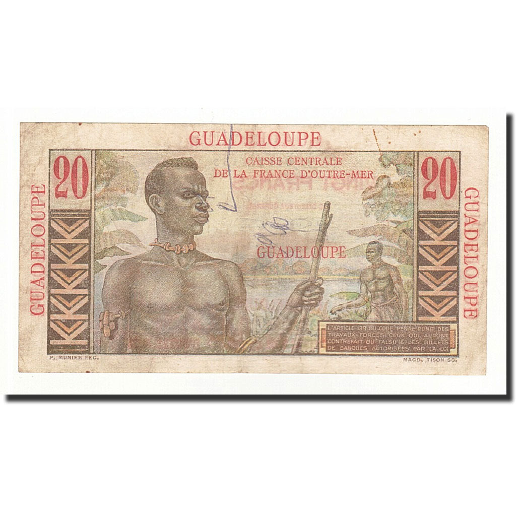 Guadeloupe, 20 Francs, 1947, KM:33, VF(30-35)