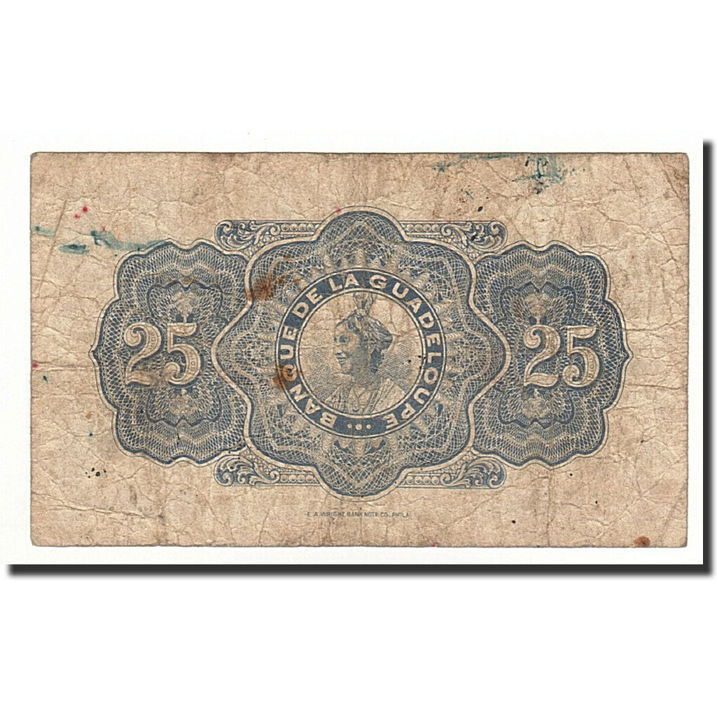 Guadeloupe, 25 Francs, 1942, KM:22b, F(12-15)