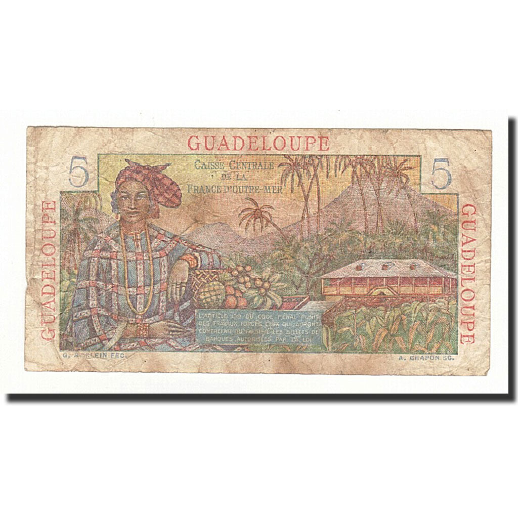 Guadeloupe, 5 Francs, 1947, KM:31, VG(8-10)