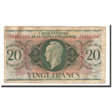 Guadeloupe, 20 Francs, KM:28a, 1944-2-2, VG(8-10)