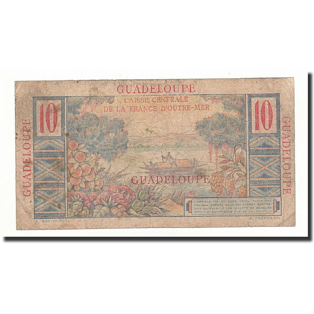 Guadeloupe, 10 Francs, 1947, KM:32, VG(8-10)