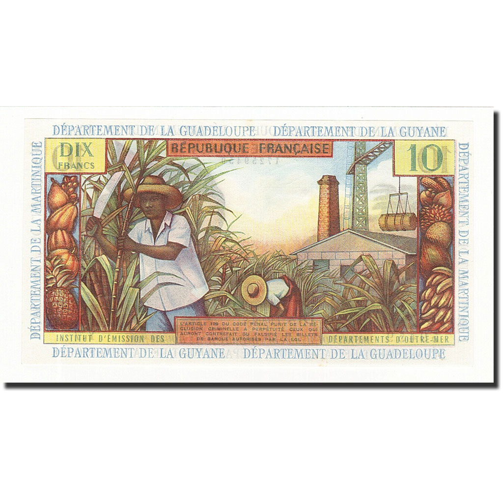 Banknote, French Antilles, 10 Francs, 1964, KM:8b, UNC(65-70)