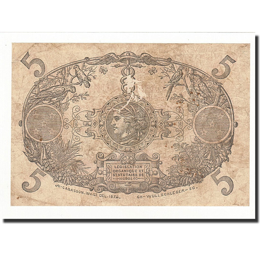 Guadeloupe, 5 Francs, 1934, KM:7c, F(12-15)