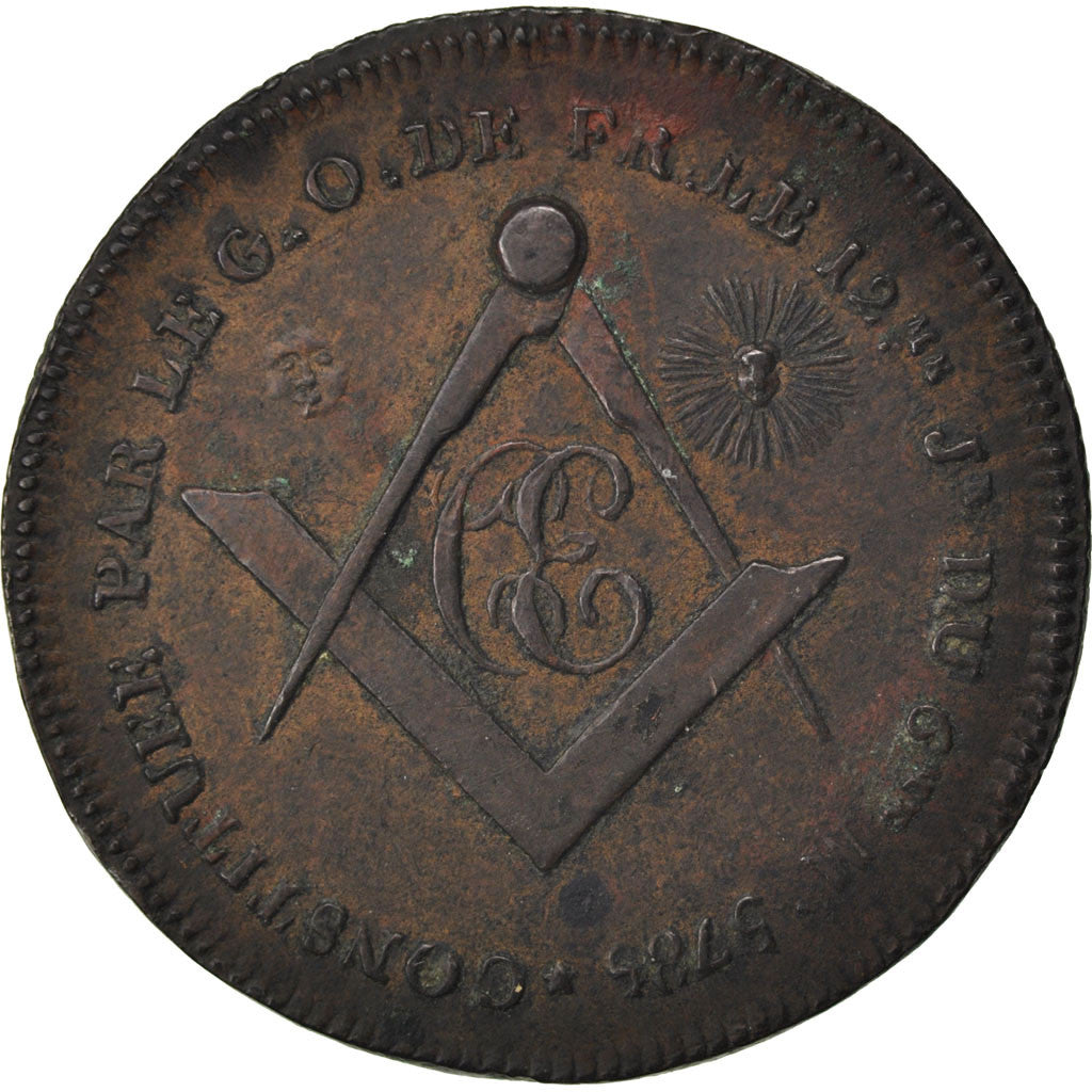 France, Masonic, Token, 1785, AU(55-58), Copper, Labouret #188, 9.37