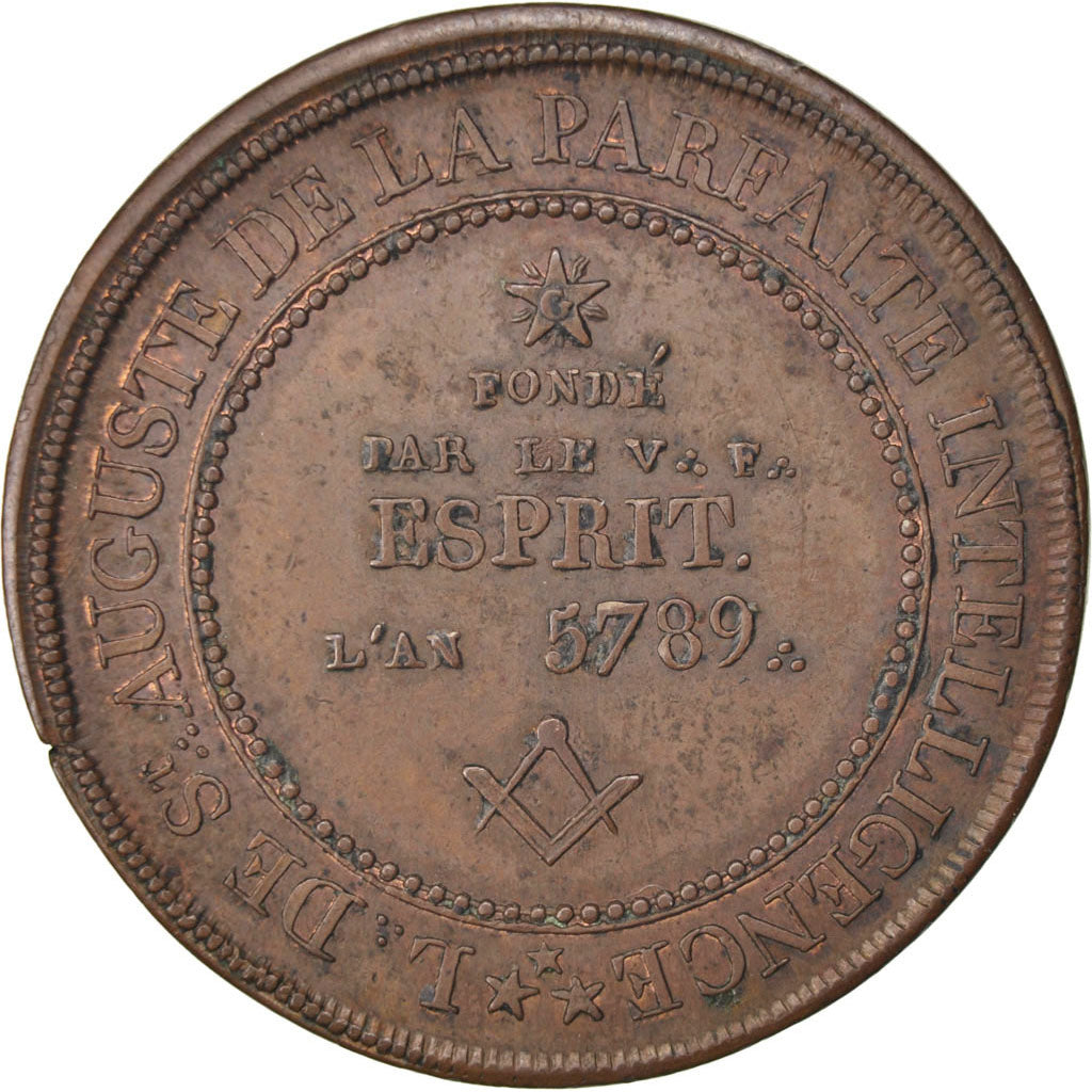 France, Masonic, Token, AU(55-58), Copper, Labouret #349, 9.60