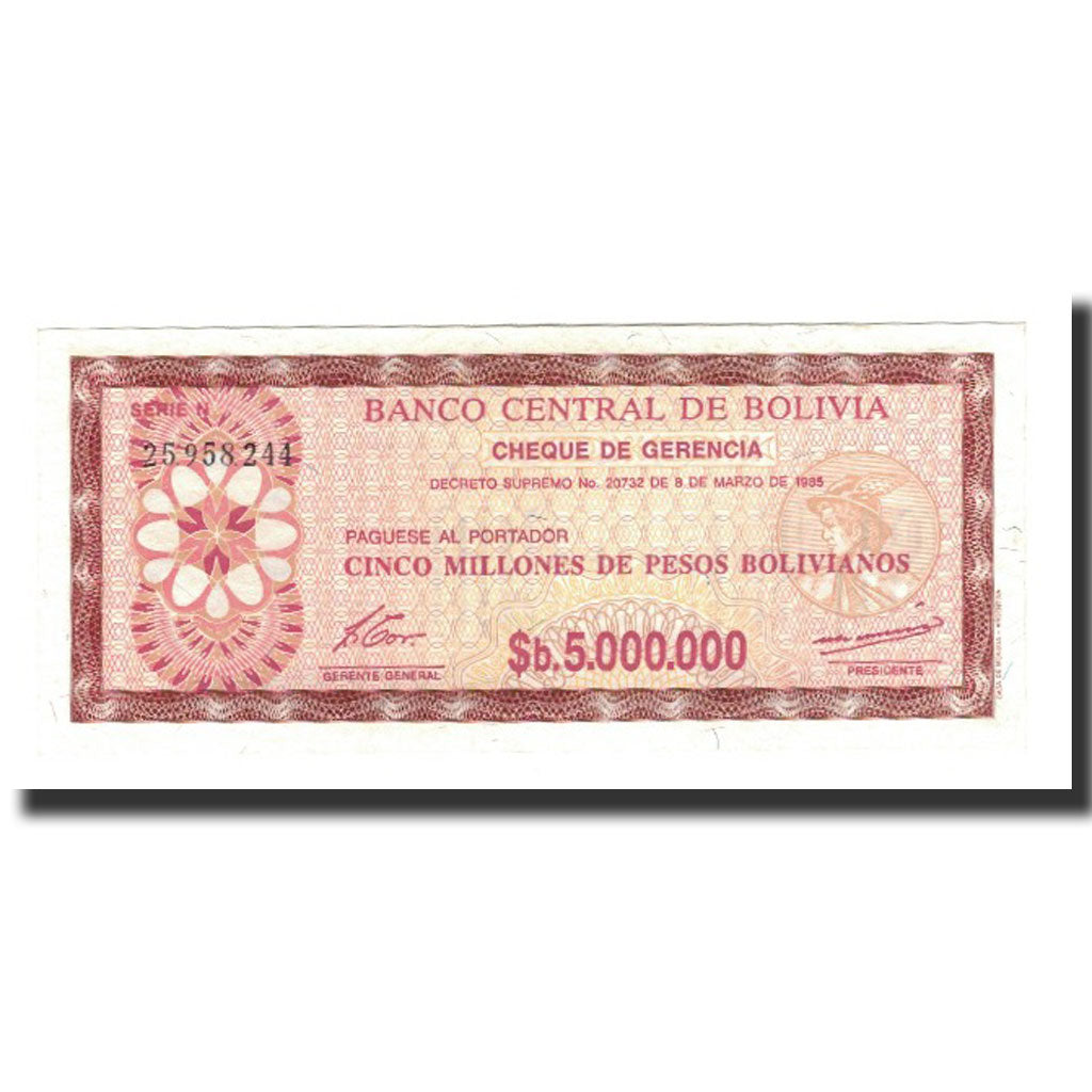 Banknote, Bolivia, 5 Million Pesos Bolivianos, 1985-03-08, KM:193a, UNC(65-70)