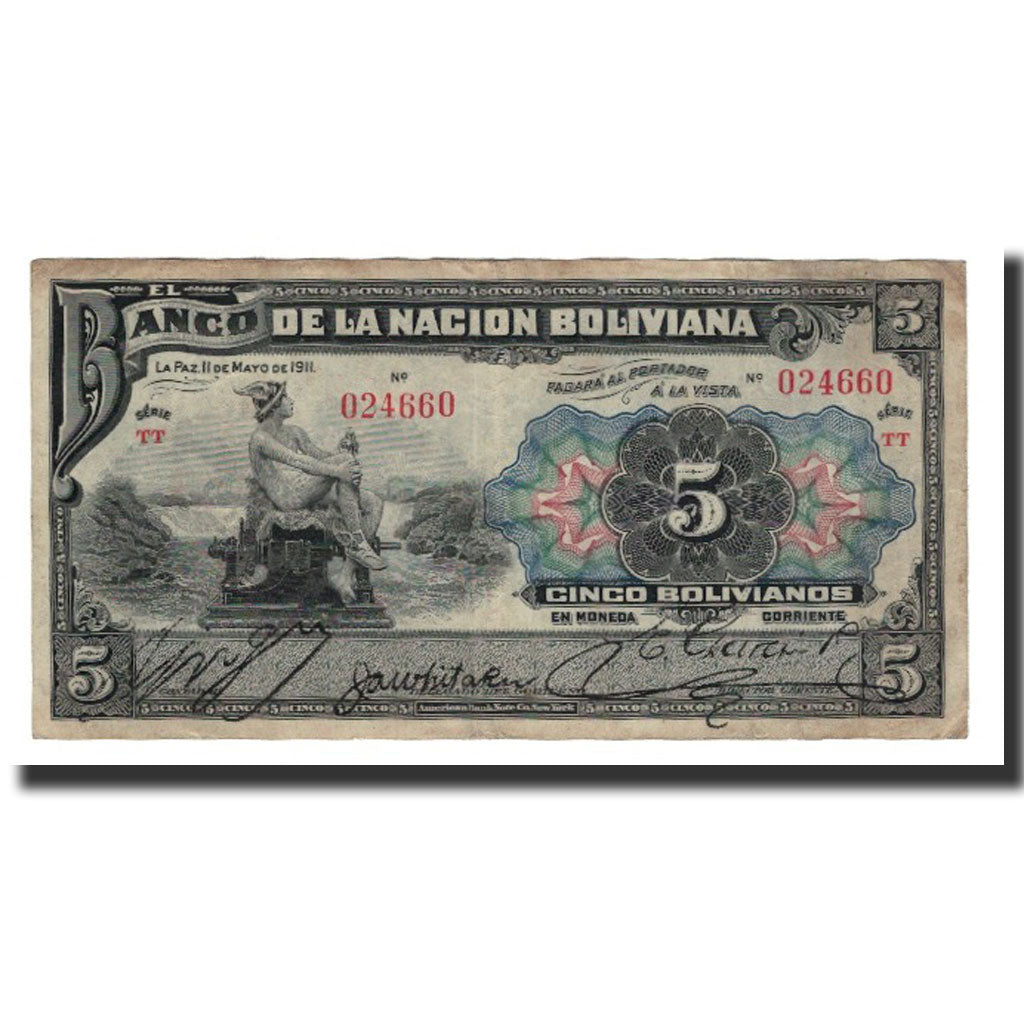 Bolivia, 5 Bolivianos, 1911-05-11, KM:106a, EF(40-45)