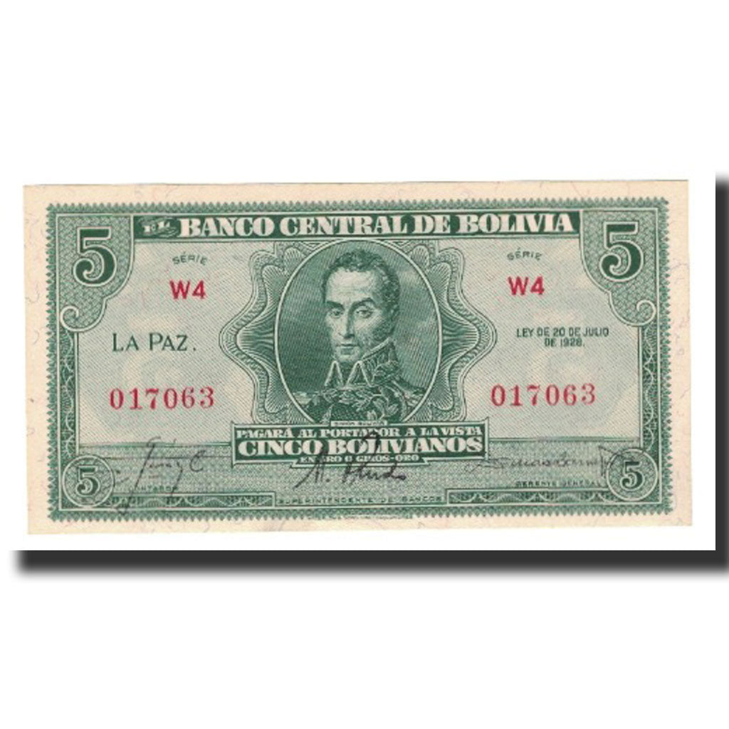 Banknote, Bolivia, 5 Bolivianos, L.1928, KM:129, UNC(65-70)