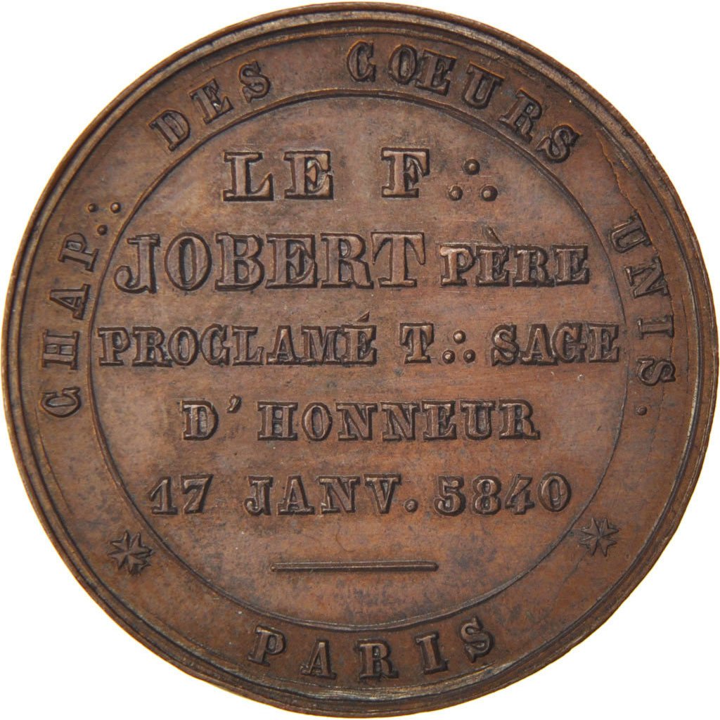 France, Masonic, Token, 1840, AU(55-58), Copper, Labouret #185, 8.91