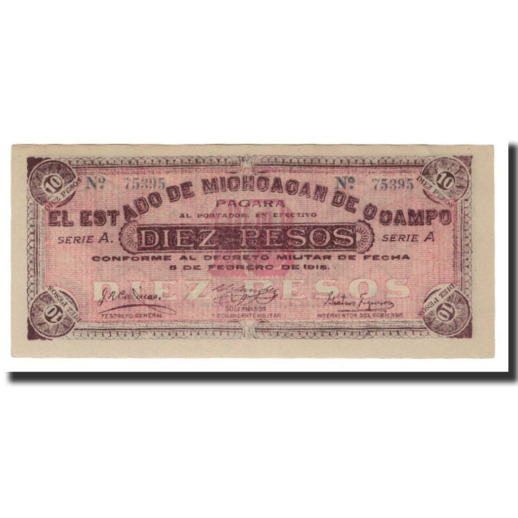 Mexico - Revolutionary, 10 Pesos, 1915-02-05, KM:S883a, UNC(60-62)