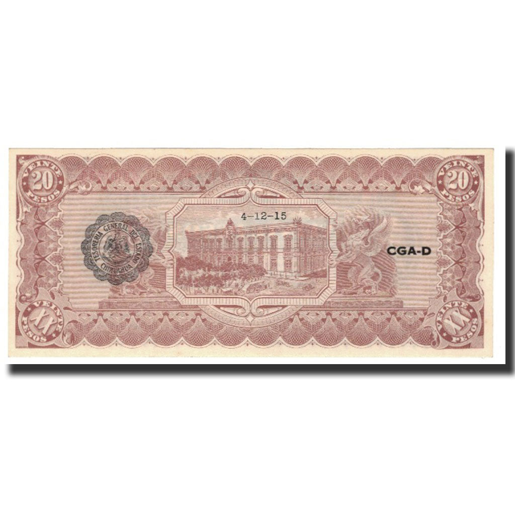 Banknote, Mexico - Revolutionary, 20 Pesos, 1915, KM:S536b, UNC(63)