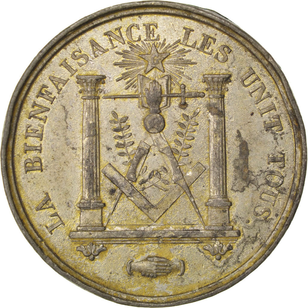 France, Masonic, Token, 1824, AU(50-53), Tin, 11.78