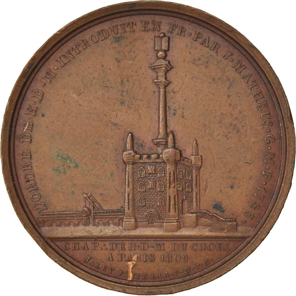 France, Masonic, Token, 1809, AU(50-53), Copper, Labouret #44, 14.81