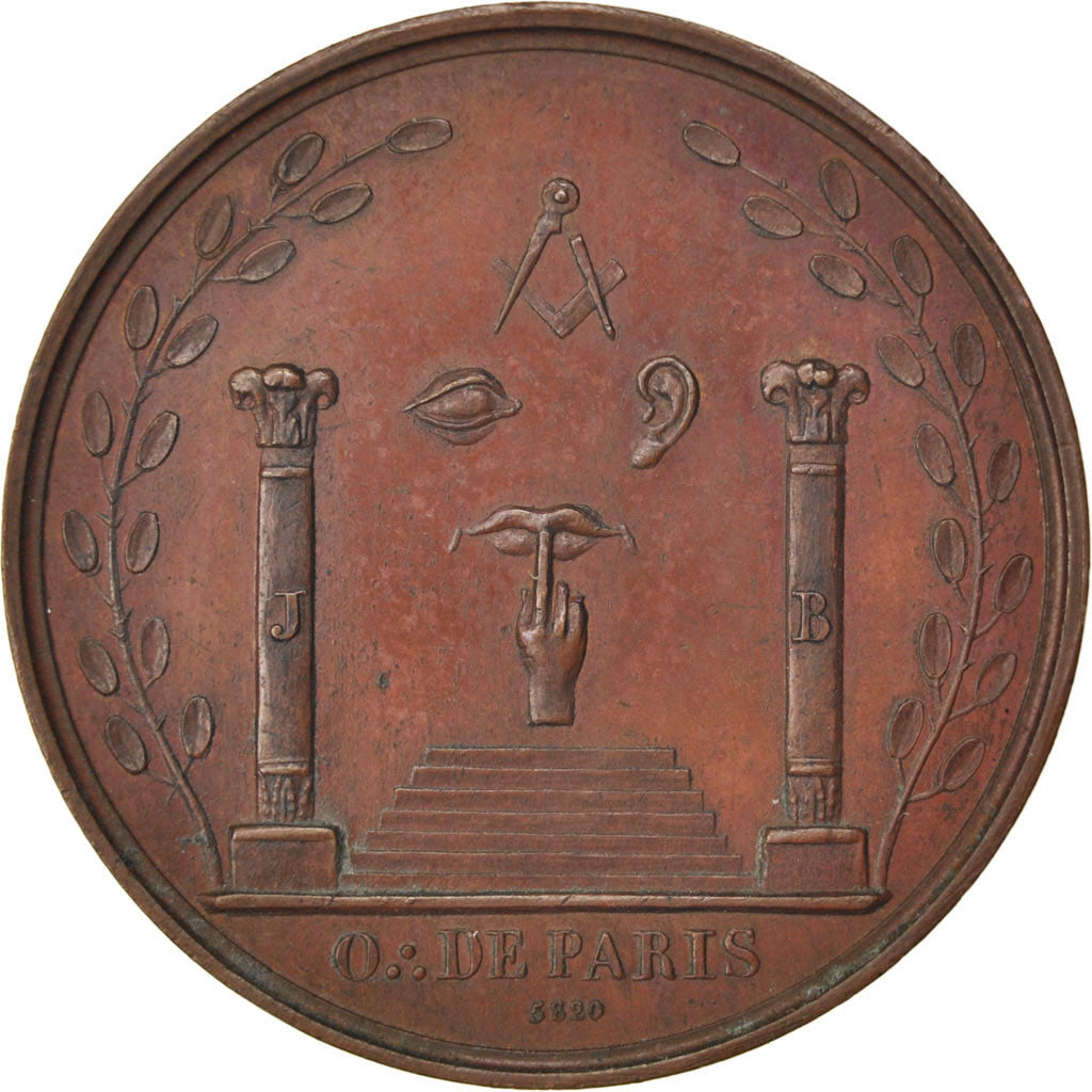 France, Masonic, Token, 1820, AU(55-58), Copper, Labouret #192, 15.07