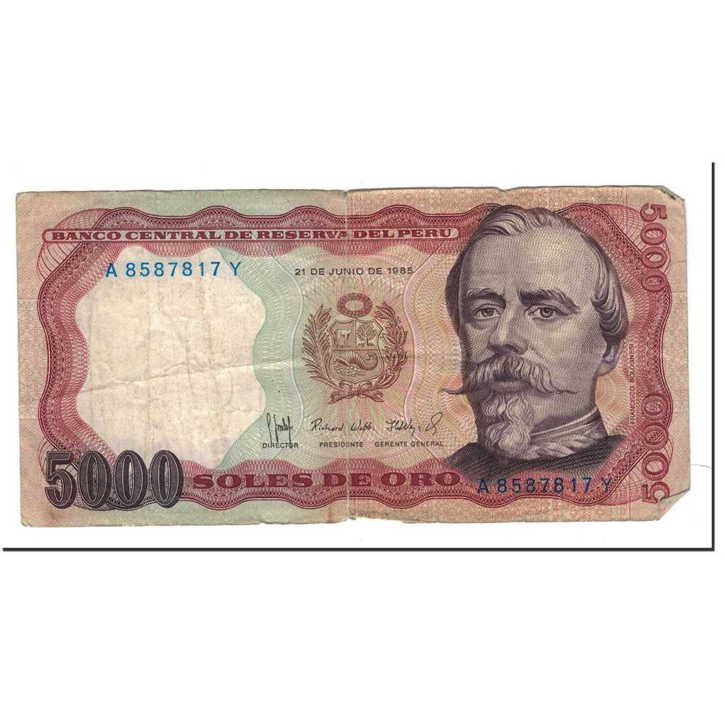 Banknote, Peru, 5000 Soles De Oro, 1985-06-21, KM:117c, VG(8-10)