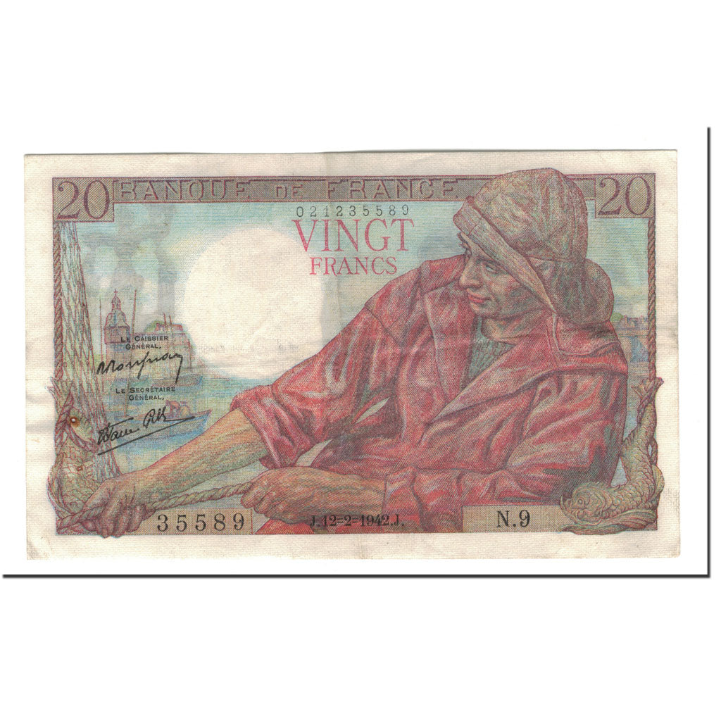 Banknote, France, 20 Francs, 1942-02-12, AU(55-58), Fayette:13.1, KM:100a