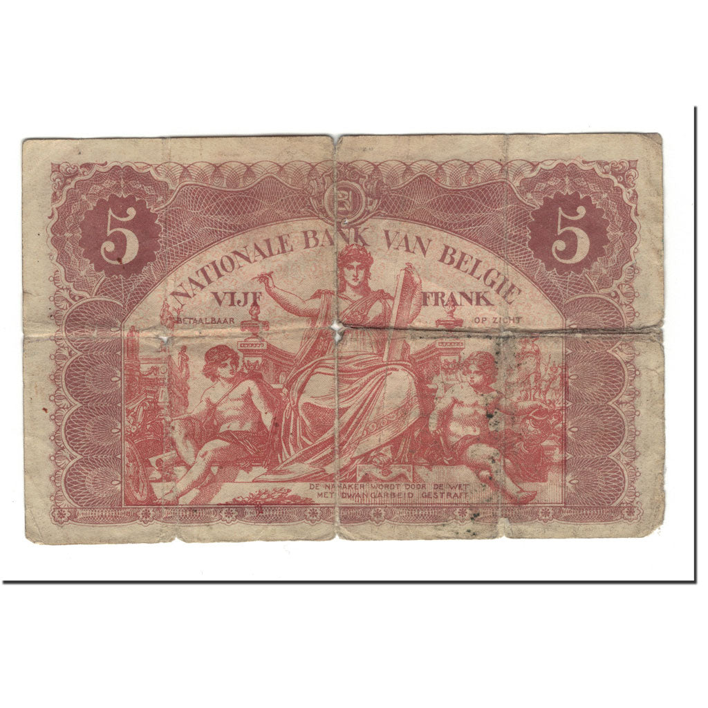 Belgium, 5 Francs, KM:74a, 1914-07-01, AG(1-3)