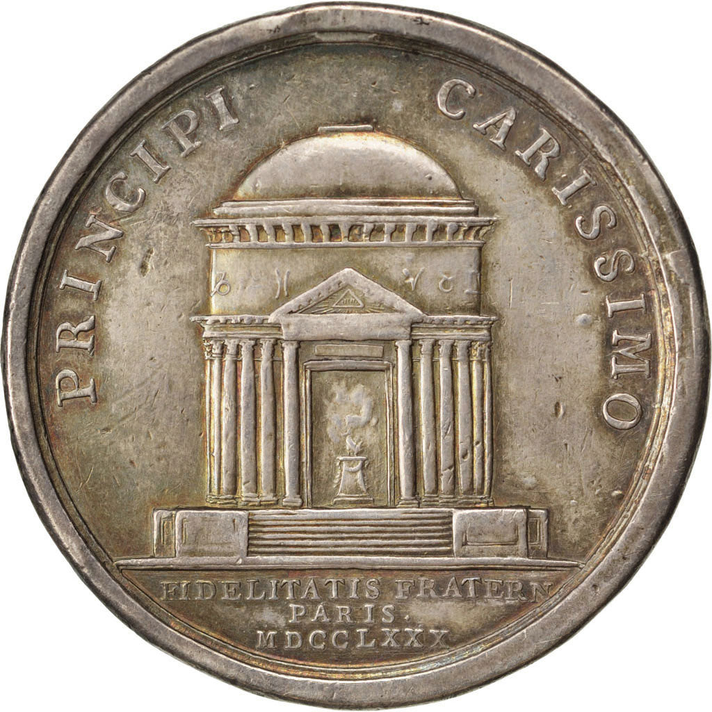France, Masonic, Medal, 1780, EF(40-45), Duvivier, Silver, Labouret #233, 33.92