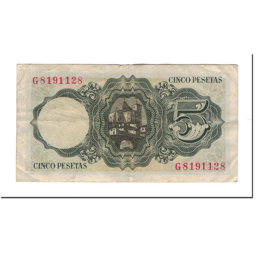 Banknote, Spain, 5 Pesetas, 1951-08-16, KM:140a, VF(20-25)