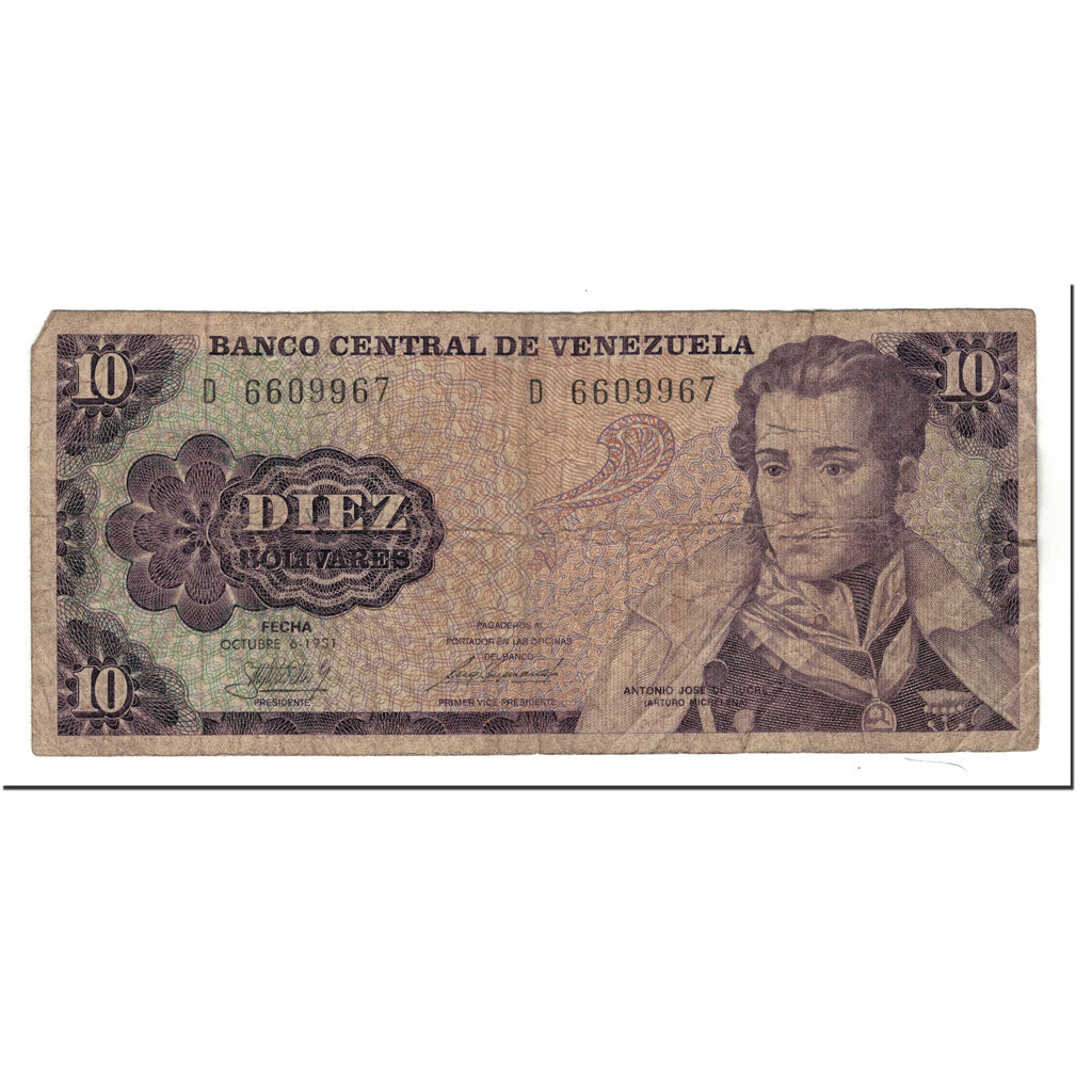 Banknote, Venezuela, 10 Bolívares, 1981-10-6, KM:60a, VG(8-10)