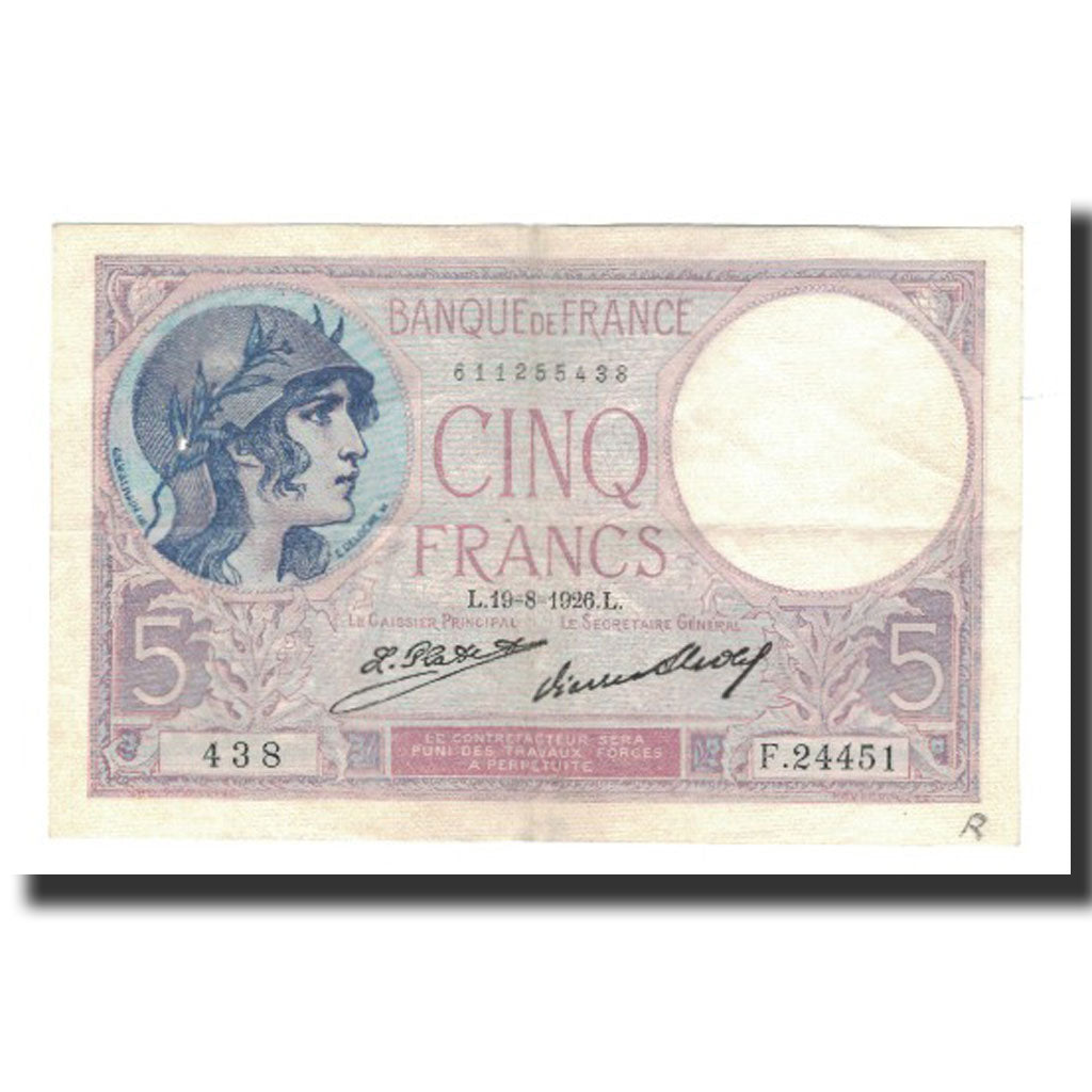 Banconote, Francia, 5 Francs, 1926-08-19, BB, Fayette:3.10, KM:72d