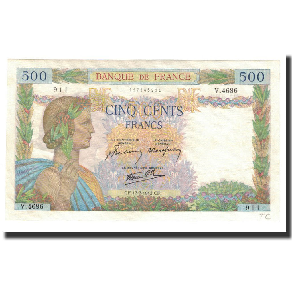 Banconote, Francia, 500 Francs, 1942-02-12, SPL, Fayette:32.39, KM:95b