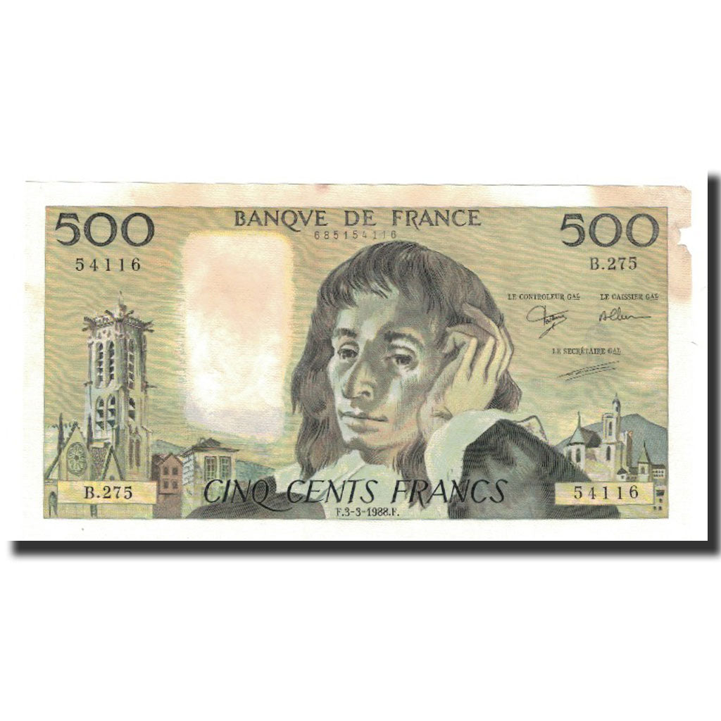 Banconote, Francia, 500 Francs, 1988-03-03, BB, Fayette:71.38, KM:156g