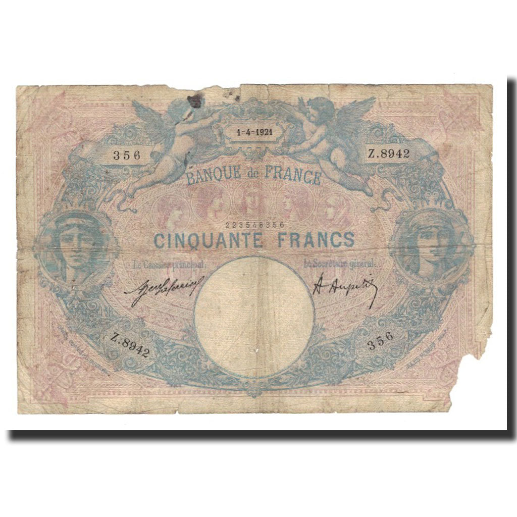Geldschein, Frankreich, 50 Francs, 1921-04-1, SGE, Fayette:14.34, KM:64f